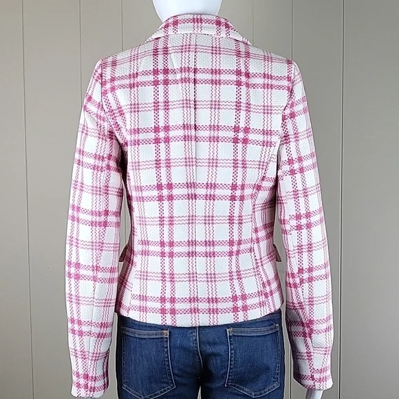 Rachel Zoe Hot Pink and White Tweed Plaid Double Breasted Jacket Blazer - Picture 8 of 16